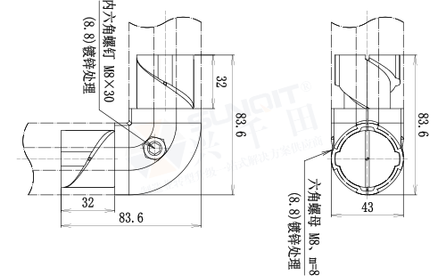 90°內接頭尺寸圖