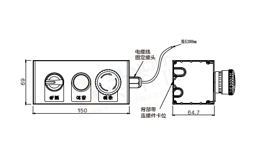設(shè)備按鈕盒組件(三位)尺寸圖
